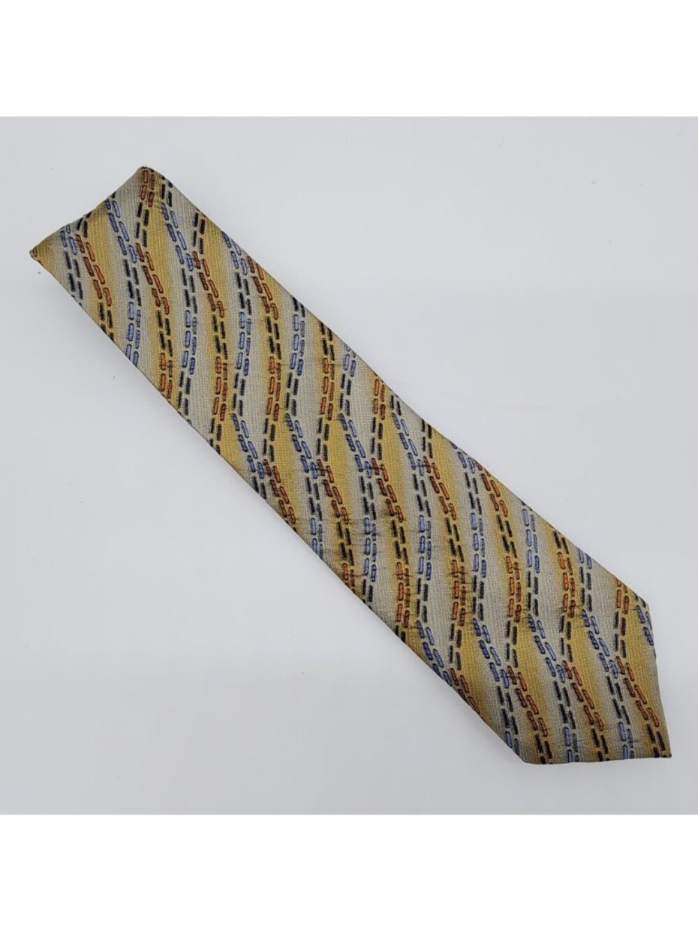Emilio Ponti Necktie Geometric Silk Gray Yellow Blue Textured Fabric 57" L 4" W - Picture 3 of 7